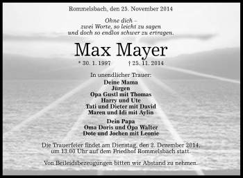 Traueranzeigen Von Max Mayer Trauer Gea De