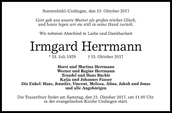 Traueranzeigen Von Irmgard Herrmann Trauer Gea De