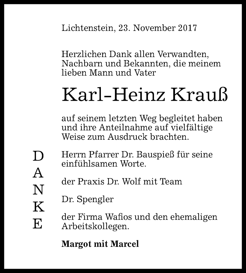 Traueranzeigen von Karl Heinz Krauß trauer gea de