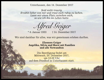 Traueranzeigen Von Alfred Geiger Trauer Gea De