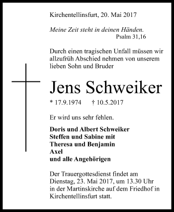 Anzeige von Jens Schweiker von Reutlinger General-Anzeiger
