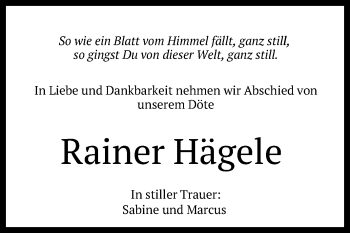 Anzeige von Rainer Hägele von Reutlinger General-Anzeiger