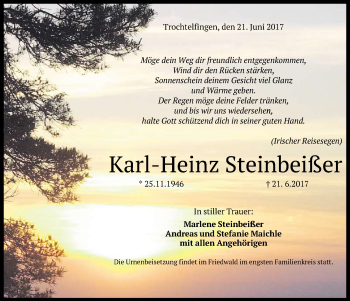 Traueranzeigen Von Karl Heinz Steinbei Er Trauer Gea De