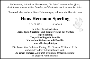 Traueranzeigen Von Hans Hermann Sperling Trauer Gea De