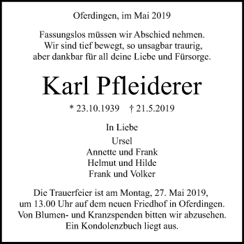 Anzeige von Karl Pfleiderer von Reutlinger General-Anzeiger
