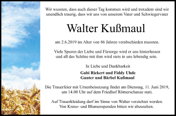 Anzeige von Walter Kußmaul von Reutlinger General-Anzeiger