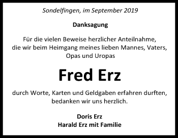 Anzeige von Fred Erz von Reutlinger General-Anzeiger