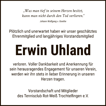 Anzeige von Erwin Uhland von Reutlinger General-Anzeiger