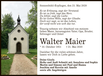 Anzeige von Walter Maier von Reutlinger General-Anzeiger