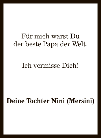 Anzeige von Papa  von Reutlinger General-Anzeiger