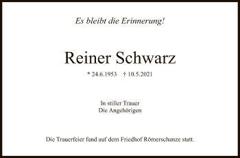 Anzeige von Reiner Schwarz von Reutlinger General-Anzeiger