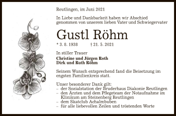 Anzeige von Gustl Röhm von Reutlinger General-Anzeiger