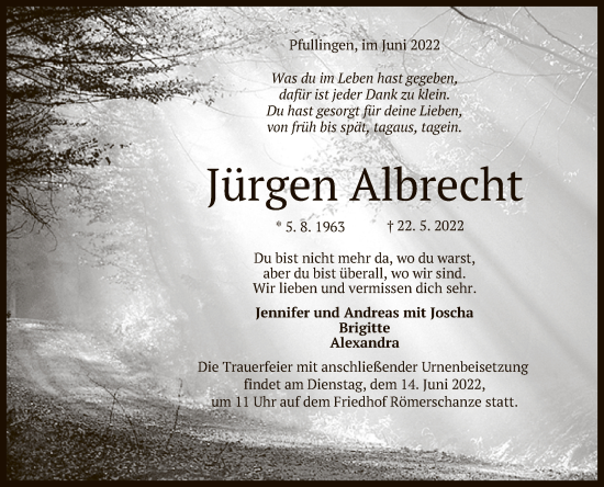 Traueranzeigen von Jürgen Albrecht trauer gea de