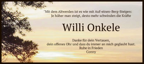 Anzeige von Willi Onkele von Reutlinger General-Anzeiger