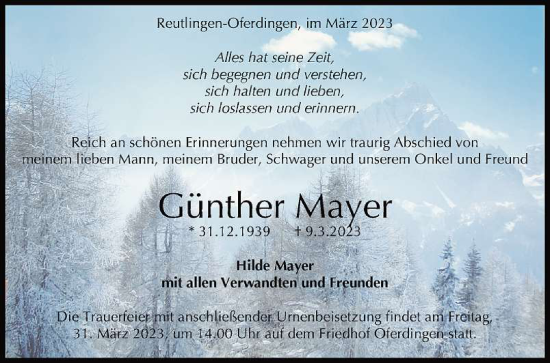 Traueranzeigen Von G Nther Mayer Trauer Gea De