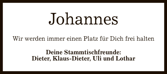 Anzeige von Johannes  von Reutlinger General-Anzeiger