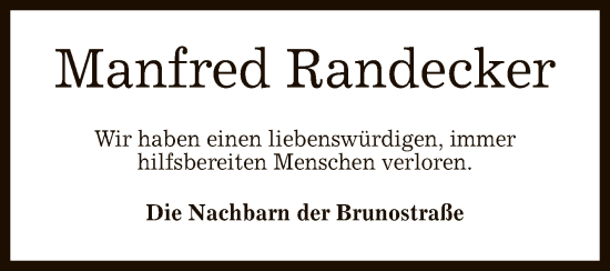 Anzeige von Manfred Randecker von Reutlinger General-Anzeiger