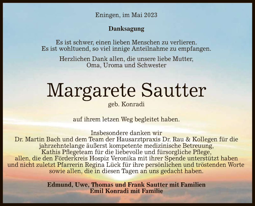 Traueranzeigen Von Margarete Sautter Trauer Gea De