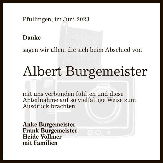 Anzeige von Albert Burgemeister von Reutlinger General-Anzeiger