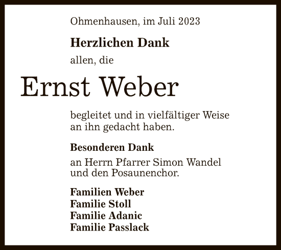 Anzeige von Ernst Weber von Reutlinger General-Anzeiger
