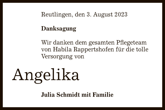 Anzeige von Angelika  von Reutlinger General-Anzeiger