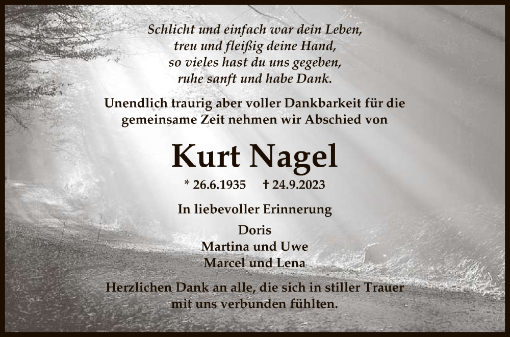 Traueranzeigen Von Kurt Nagel Trauer Gea De