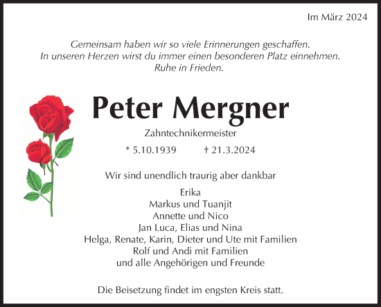 Anzeige von Peter Mergner von Reutlinger General-Anzeiger