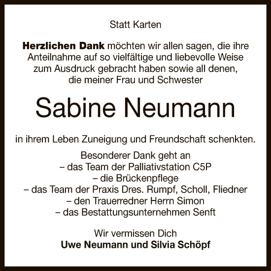 Anzeige von Sabine Neumann von Reutlinger General-Anzeiger