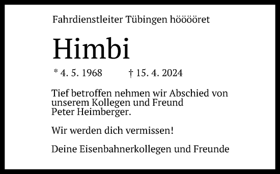 Anzeige von Himbi  von Reutlinger General-Anzeiger