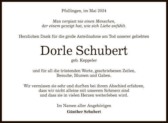 Anzeige von Dorle Schubert von Reutlinger General-Anzeiger