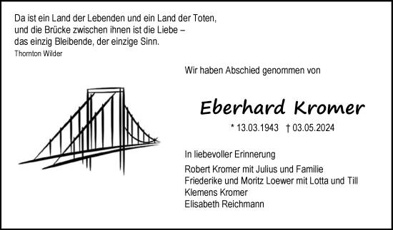 Anzeige von Eberhard Kromer von Reutlinger General-Anzeiger