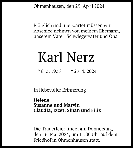 Anzeige von Karl Nerz von Reutlinger General-Anzeiger