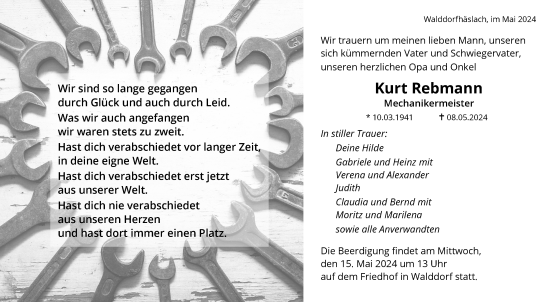 Anzeige von Kurt Rebmann von Reutlinger General-Anzeiger