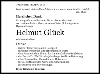 Anzeige von Helmut Glück von Reutlinger Generalanzeiger