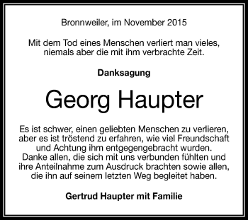 Anzeige von Georg Haupter von Reutlinger Generalanzeiger