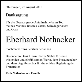 Anzeige von Eberhard Nothacker von Reutlinger Generalanzeiger