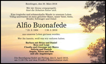 Anzeige von Alfio Buonafede von Reutlinger Generalanzeiger