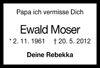 Anzeige von Ewald Moser von Reutlinger Generalanzeiger
