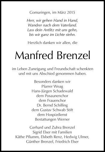 Anzeige von Manfred Brenzel von Reutlinger Generalanzeiger