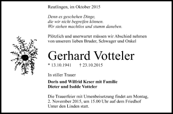 Anzeige von Gerhard Votteler von Reutlinger Generalanzeiger