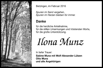 Anzeige von Ilona Munz von Reutlinger Generalanzeiger