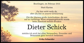 Anzeige von Dieter Schick von Reutlinger Generalanzeiger