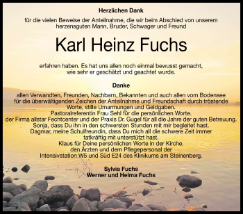 Anzeige von Karl Heinz Fuchs von Reutlinger Generalanzeiger