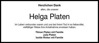 Anzeige von Helga Platen von Reutlinger Generalanzeiger