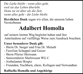 Anzeige von Adalbert Homolla von Reutlinger Generalanzeiger