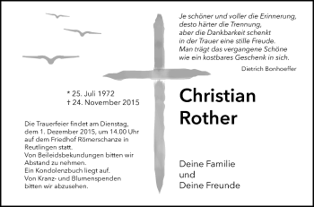 Anzeige von Christian Rother von Reutlinger Generalanzeiger
