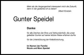 Anzeige von Gunter Speidel von Reutlinger Generalanzeiger