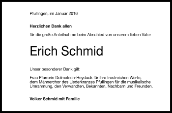 Anzeige von Erich Schmid von Reutlinger Generalanzeiger