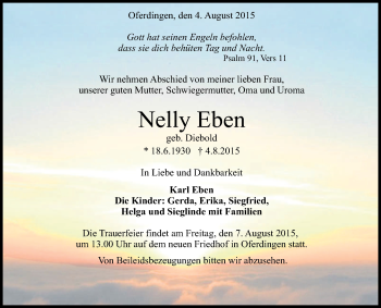 Anzeige von Nelly Eben von Reutlinger Generalanzeiger