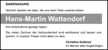 Anzeige von Hans-Martin Wattendorf von Reutlinger Generalanzeiger
